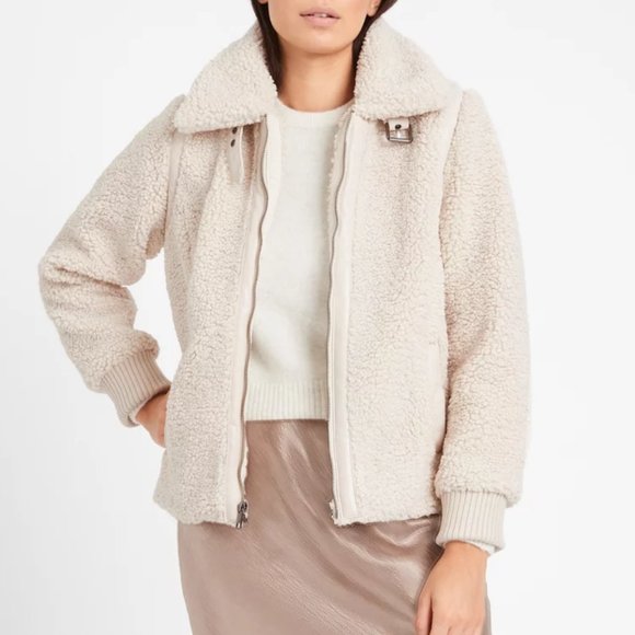 Banana Republic Sherpa Bomber Jacket in Off White, size M